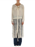 BEIGE | Camicia lunga in georgette di viscosa con inserti in pizzo