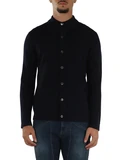 BLU SCURO | Cardigan in lana e cashmere con colletto a camicia