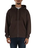 MARRONE | Felpa con zip e cappuccio in cotone garzato