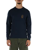 BLU SCURO | Maglia girocollo in cotone e lyocell con ricamo logo