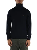 BLU SCURO | Maglia collo alto in lana merino con ricamo logo