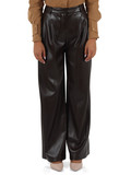MARRONE | Pantalone gamba larga effetto pelle