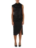 MARRONE | Abito midi drappeggiato con paillettes all over