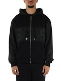 SCHWARZ | Sweatshirt aus angerauter Baumwolle mit Reißverschluss und kontrastierenden Einsätzen