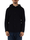 BLU SCURO | Cardigan con cappuccio in misto lana vergine