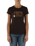 MARRONE | T-shirt slim fit in cotone con logo in paillettes