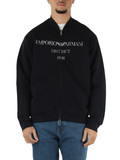 BLU SCURO | Felpa con zip modello bomber in cotone garzato