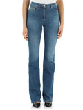 BLU | Pantalone jeans cinque tasche svasato con placca logo
