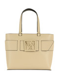 BEIGE | Borsa shopping in ecopelle con placca logo frontale BEIGE | Borsa shopping in ecopelle con placca logo frontale