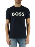BLU SCURO | T-shirt in cotone con scritta logo frontale