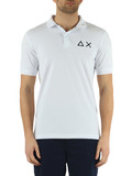 BIANCO | Polo in cotone piquet stretch con maxi ricamo logo