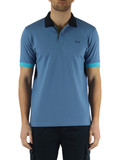 BLU CHIARO | Polo in cotone stretch piquet con profili a contrasto