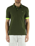 VERDE | Polo in cotone stretch piquet con inserti fluo