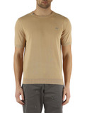 BEIGE | Maglia a maniche corte in cotone con ricamo logo 