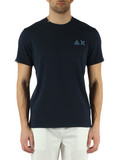 BLU SCURO | T-shirt in cotone effetto vintage con ricamo logo frontale