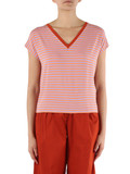 ARANCIONE | T-shirt collo a V in viscosa a righe