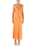 ARANCIONE CHIARO | Abito midi satinato con collo drappeggiato ARANCIONE CHIARO | Abito midi satinato con collo drappeggiato