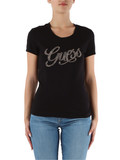 NERO | T-shirt slim fit in cotone stretch con logo in strass e perline