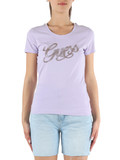 VIOLA CHIARO | T-shirt slim fit in cotone stretch con logo in strass e perline