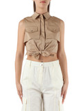 BEIGE | Top stile camicia in popeline con nodo