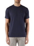 BLU SCURO | T-shirt in cotone stretch con patch logo frontale