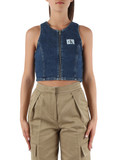 BLU | Top in denim con patch logo frontale