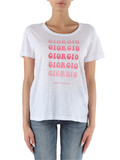 BIANCO | T-shirt in cotone fiammato con stampa logo