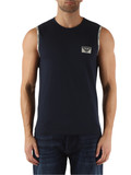 BLU SCURO | T-shirt smanicata in cotone con patch logo frontale BLU SCURO | T-shirt smanicata in cotone con patch logo frontale