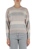BEIGE | Maglia girocollo a righe in lana vergine, seta e cashmere BEIGE | Maglia girocollo a righe in lana vergine, seta e cashmere