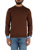MARRONE | Maglia in lana merino e cotone con inserti a contrasto MARRONE | Maglia in lana merino e cotone con inserti a contrasto