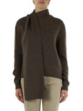 MARRONE | Maglia collo a sciarpa in misto lana e viscosa