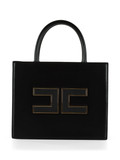 SCHWARZ | Kleine Tote-Bag aus Kunstleder mit Frontlogo