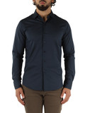 BLU SCURO | Camicia slim fit in cotone stretch con ricamo logo BLU SCURO | Camicia slim fit in cotone stretch con ricamo logo