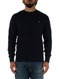 BLU SCURO | Maglia girocollo a trecce in cotone BLU SCURO | Maglia girocollo a trecce in cotone