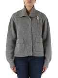 GRIGIO | Cardigan in misto lana con spilla rimovibile