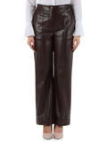 MARRONE | Pantalone in similpelle con risvolti