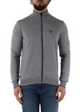 GRIGIO | Cardigan con zip in lana merino con ricamo logo