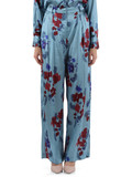 AZZURRO | Pantaloni in seta stretch con motivo floreale
