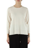 CREMA | Maglia girocollo in misto viscose con logo a rilievo