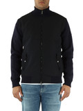 BLU SCURO | Cardigan con zip in cotone e tessuto tecnico