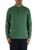 VERDE | Polo manica lunga in cotone piquet stretch tinto in capo
