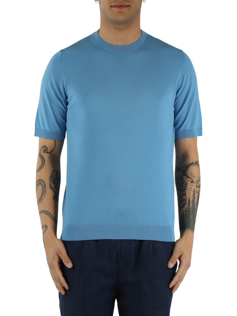 AZZURRO | Maglia girocollo manica corta in cotone