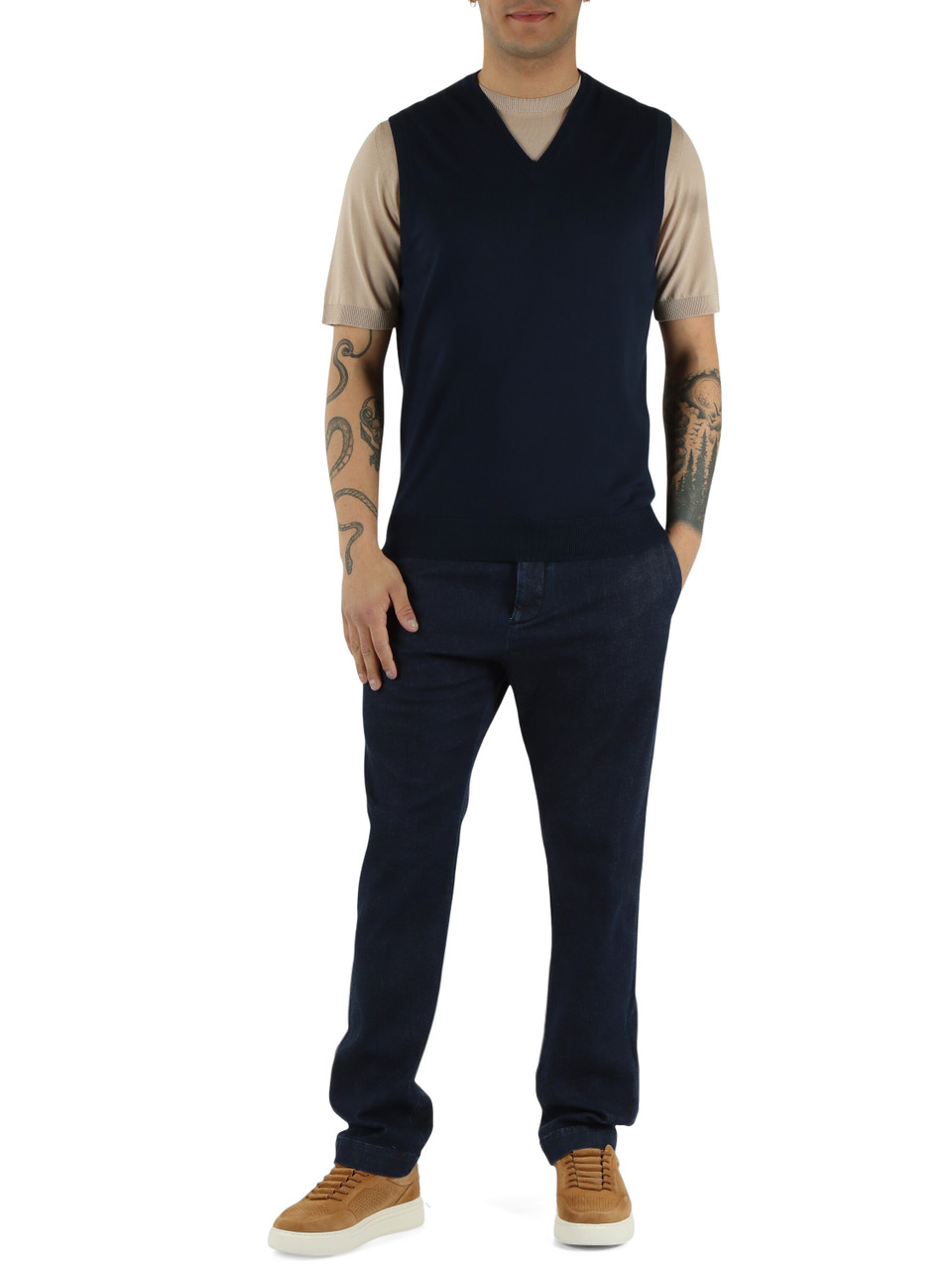 BLU SCURO | Gilet collo a V in cotone