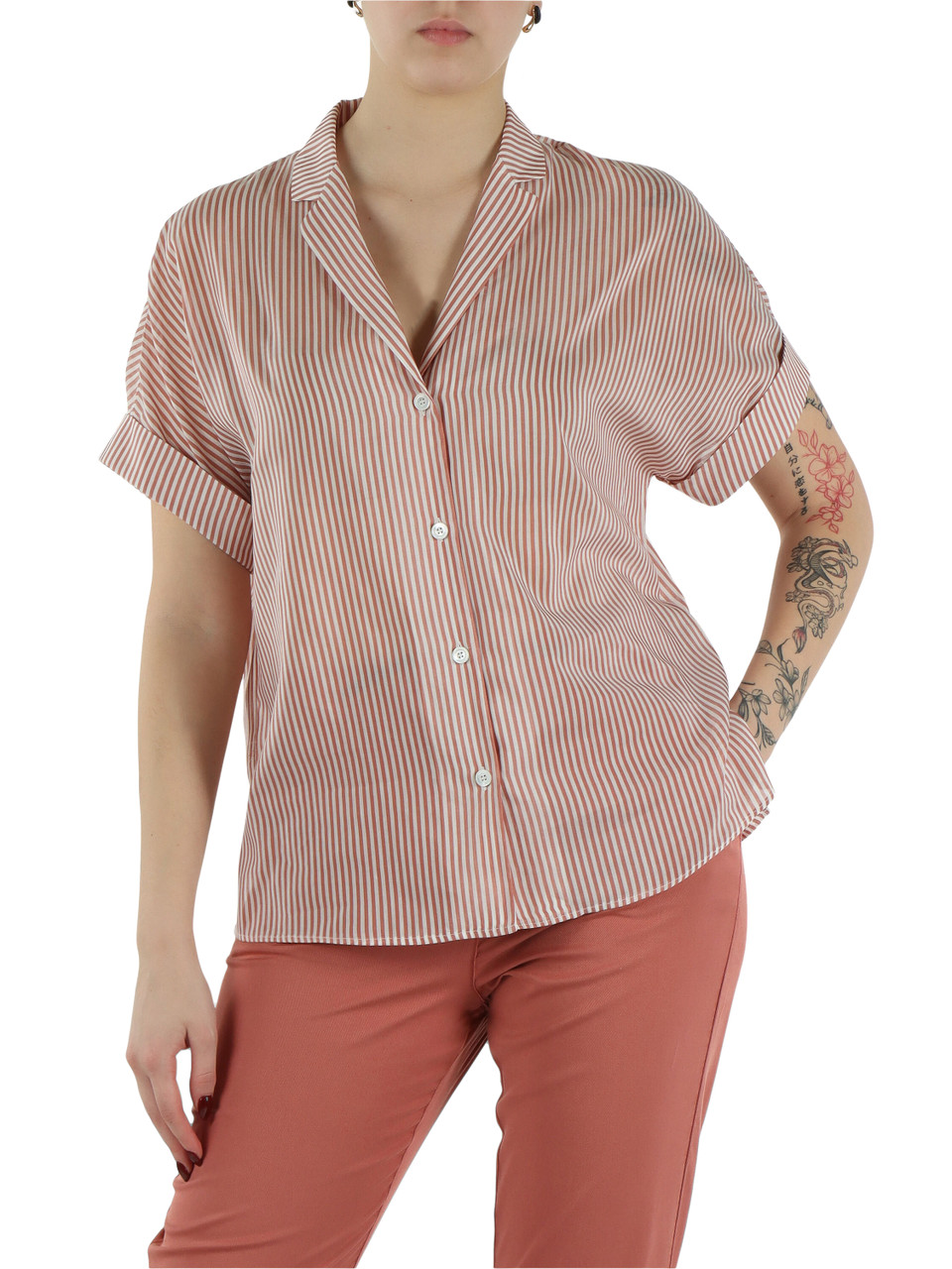 HELLROT | Gestreiftes Hemd aus Seiden- und Baumwollvoile