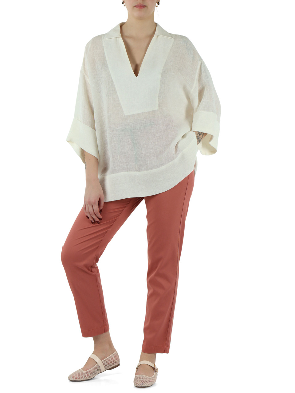 OFF WHITE | Blusa ampia in lino garzato