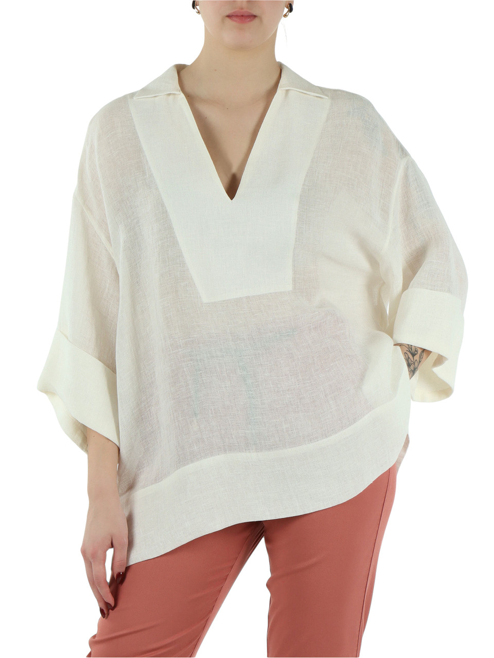 OFF WHITE | Blusa ampia in lino garzato