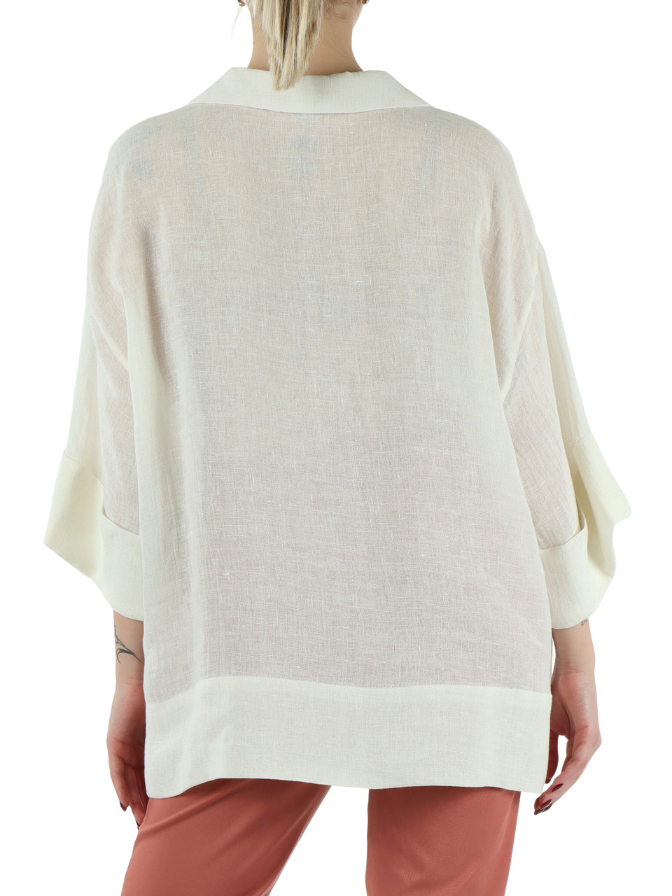OFF WHITE | Blusa ampia in lino garzato