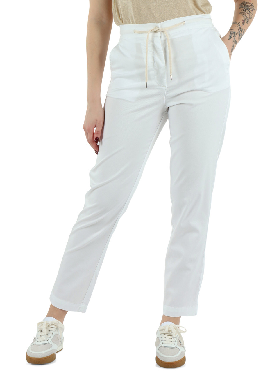 BIANCO | Pantalone in misto cotone e lyocell