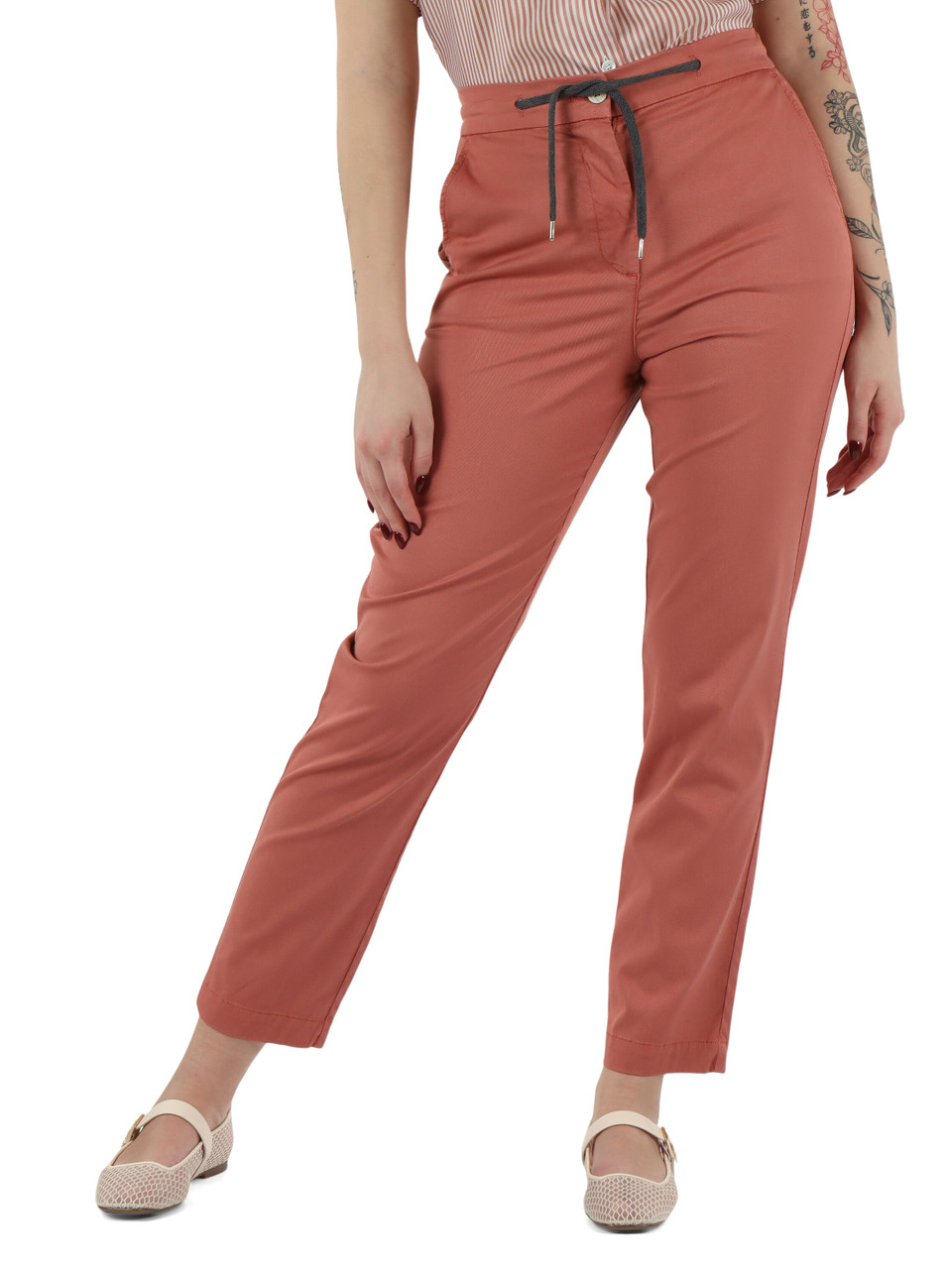 ROSSO CHIARO | Pantalone in misto cotone e lyocell