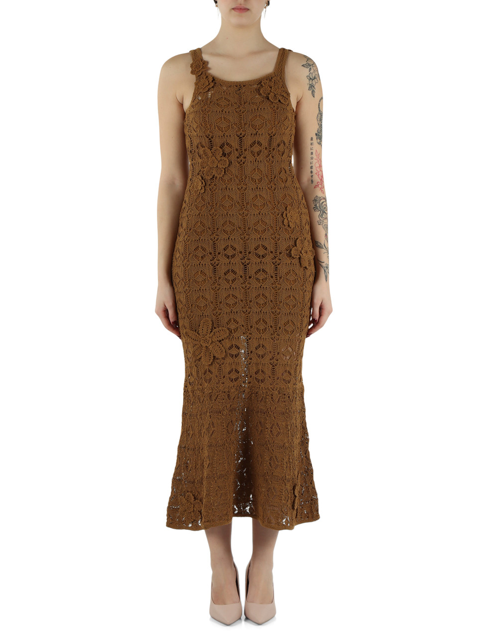 MARRONE CHIARO | Abito midi crochet JUNCUS